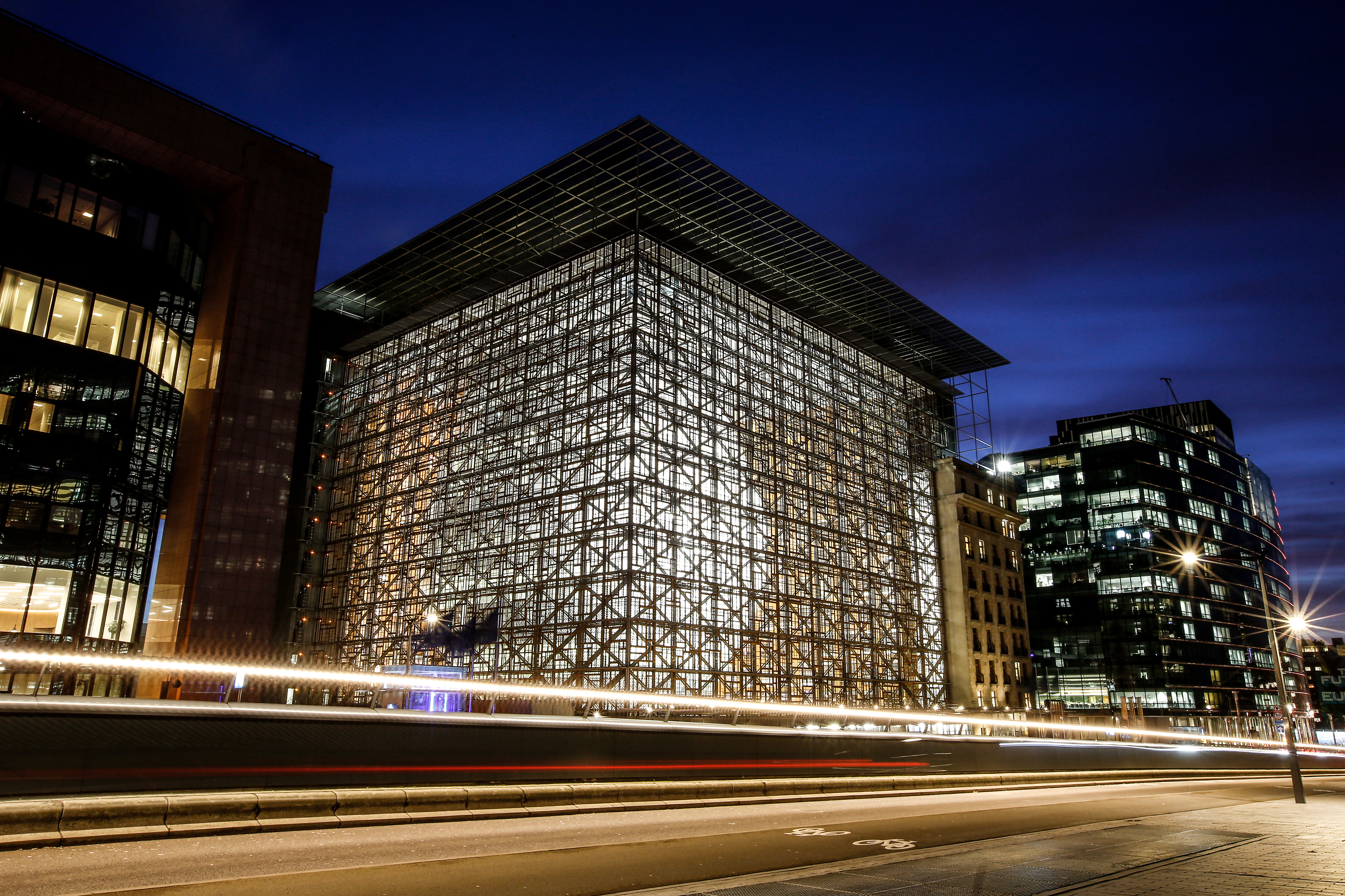 European Union building at night, Brussels